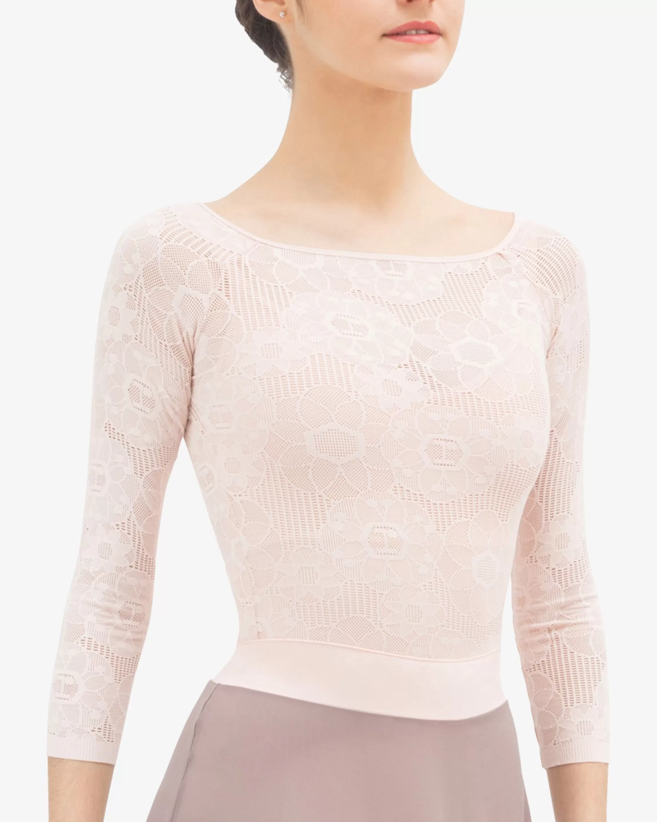 New LONG SLEEVES TOP IN ROSETTE LACE Women Made in France